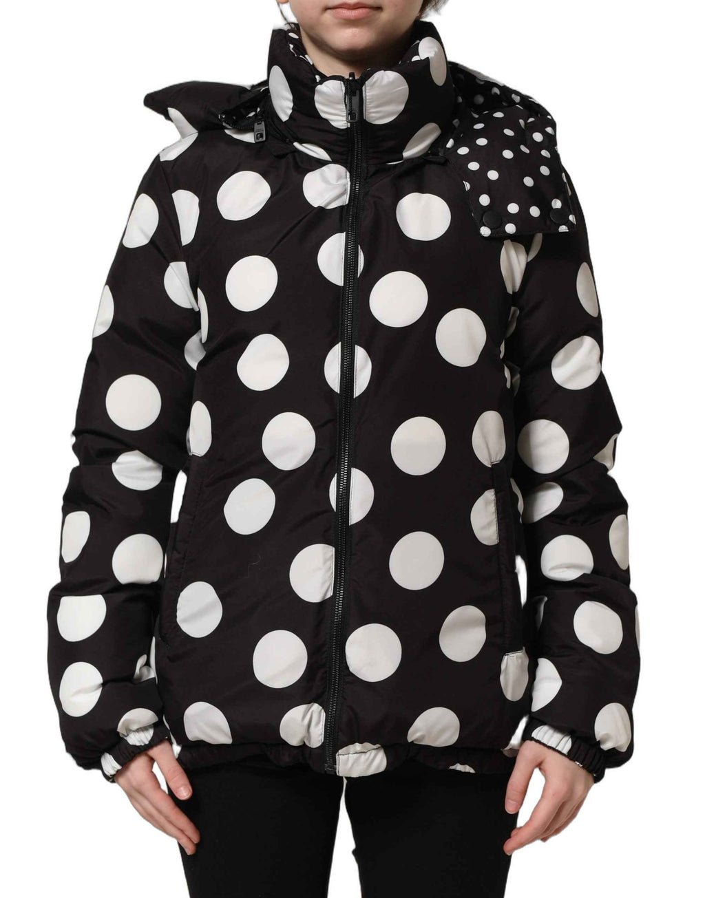 Dolce & Gabbana Black White Polka Dot Hooded Blouson Jacket