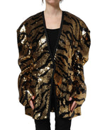 Dolce & Gabbana Black Gold Sequin Tiger Stripe Blazer Jacket