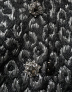 Dolce & Gabbana Black Silver Jacquard Leopard Coat Jacket