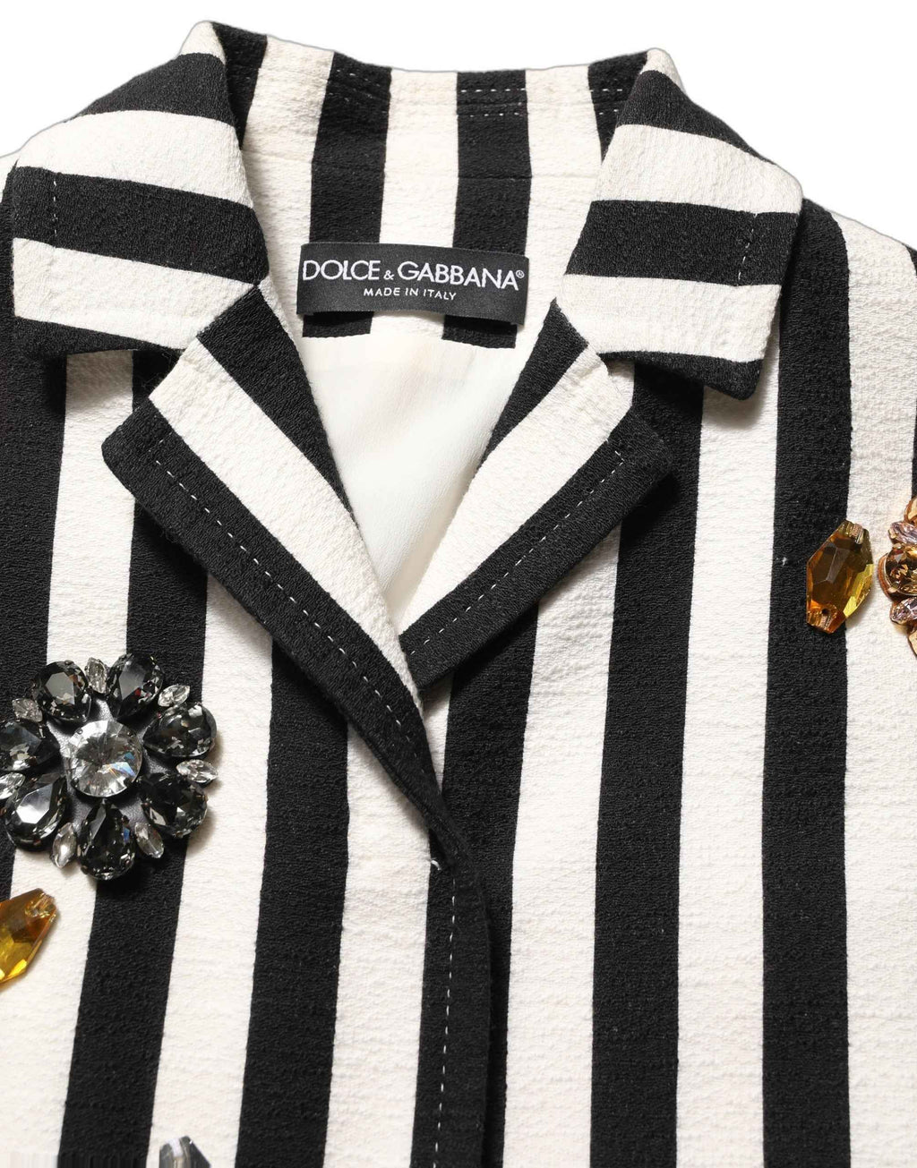 Dolce & Gabbana Black White Striped Embellished Coat Jacket