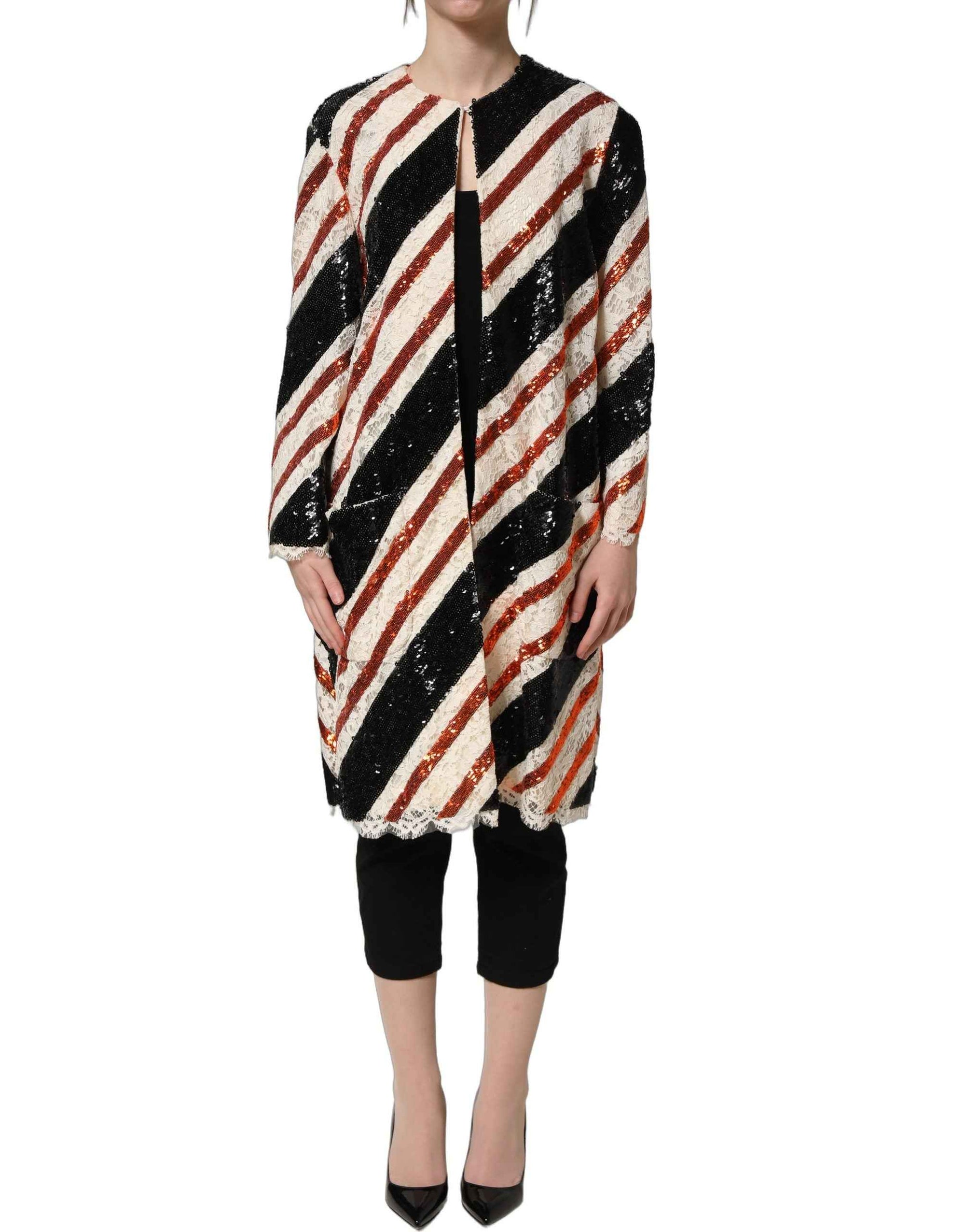 Dolce & Gabbana Multicolor Stripe Sequin Duster Coat Jacket