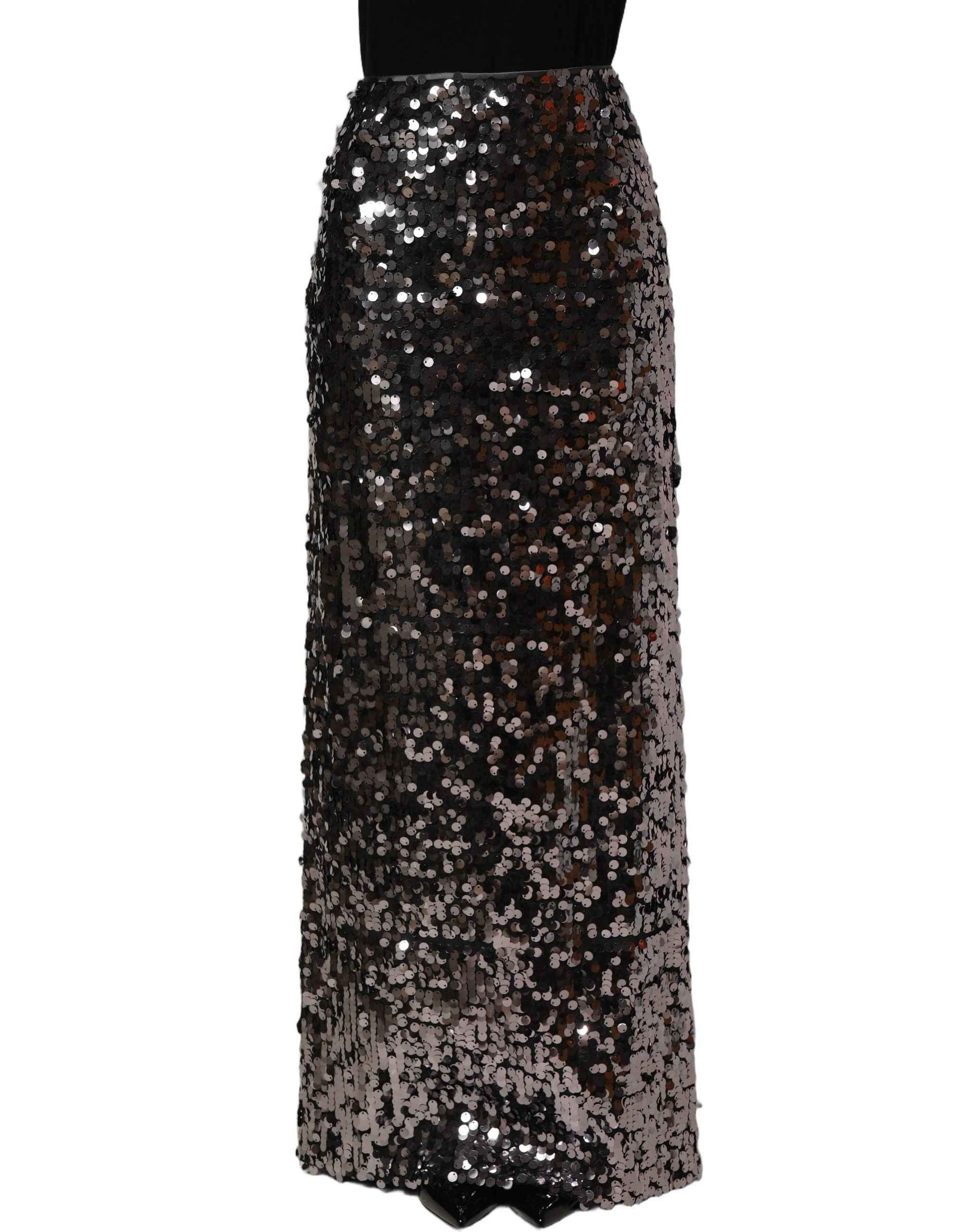 Dolce & Gabbana Brown Sequinned Embellished Pencil Cut Skirt
