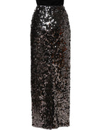 Dolce & Gabbana Brown Sequinned Embellished Pencil Cut Skirt