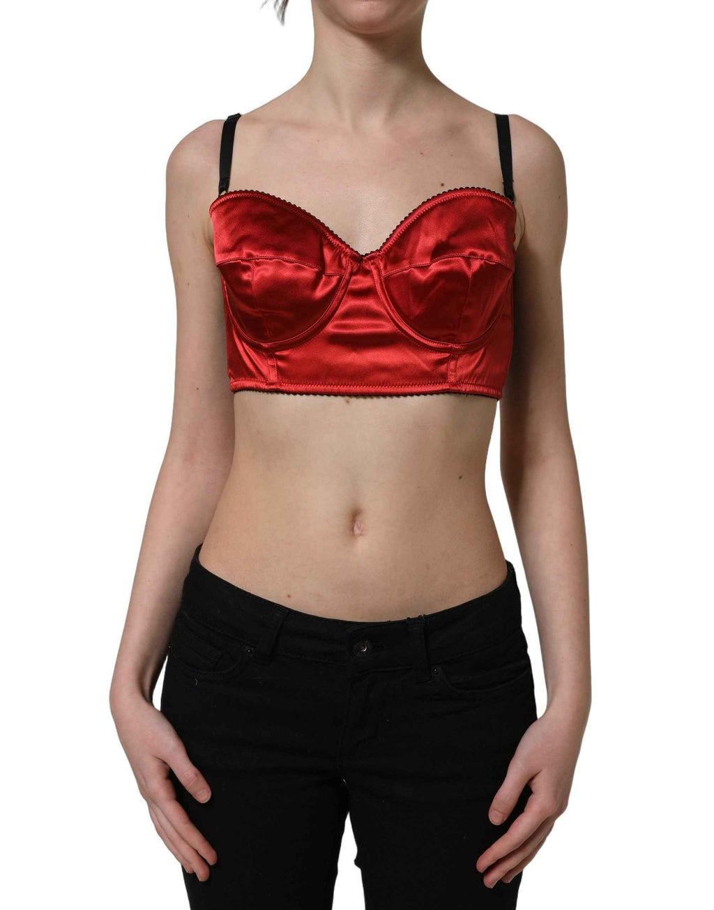 Dolce & Gabbana Red Polyester Satin Bustier Cropped Tank Top