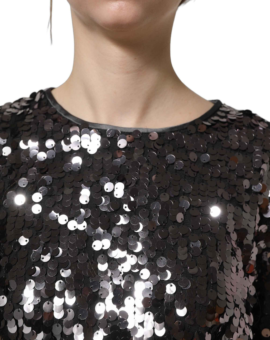 Dolce & Gabbana Black Sequined Long Sleeves Crop Blouse Top