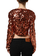 Dolce & Gabbana Red Sequined Long Sleeves Crop Blouse Top
