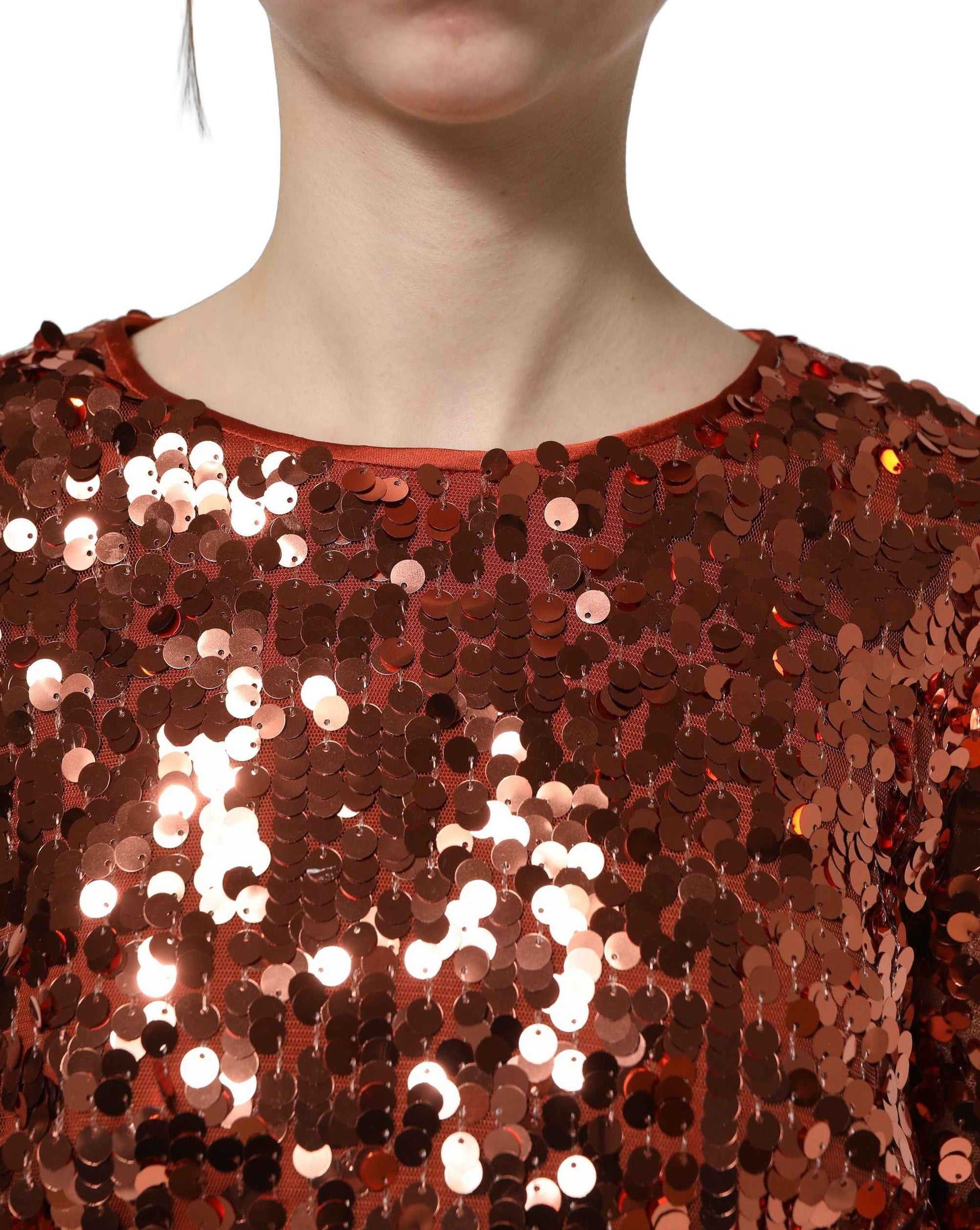 Dolce & Gabbana Red Sequined Long Sleeves Crop Blouse Top