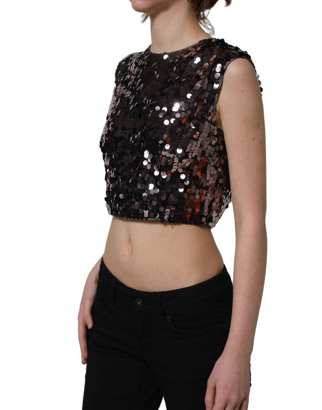 Dolce & Gabbana Purple Sequined Sleeveless Cropped Tank Top