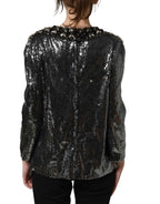 Dolce & Gabbana Metallic Gray Sequin Embellished Blouse Top
