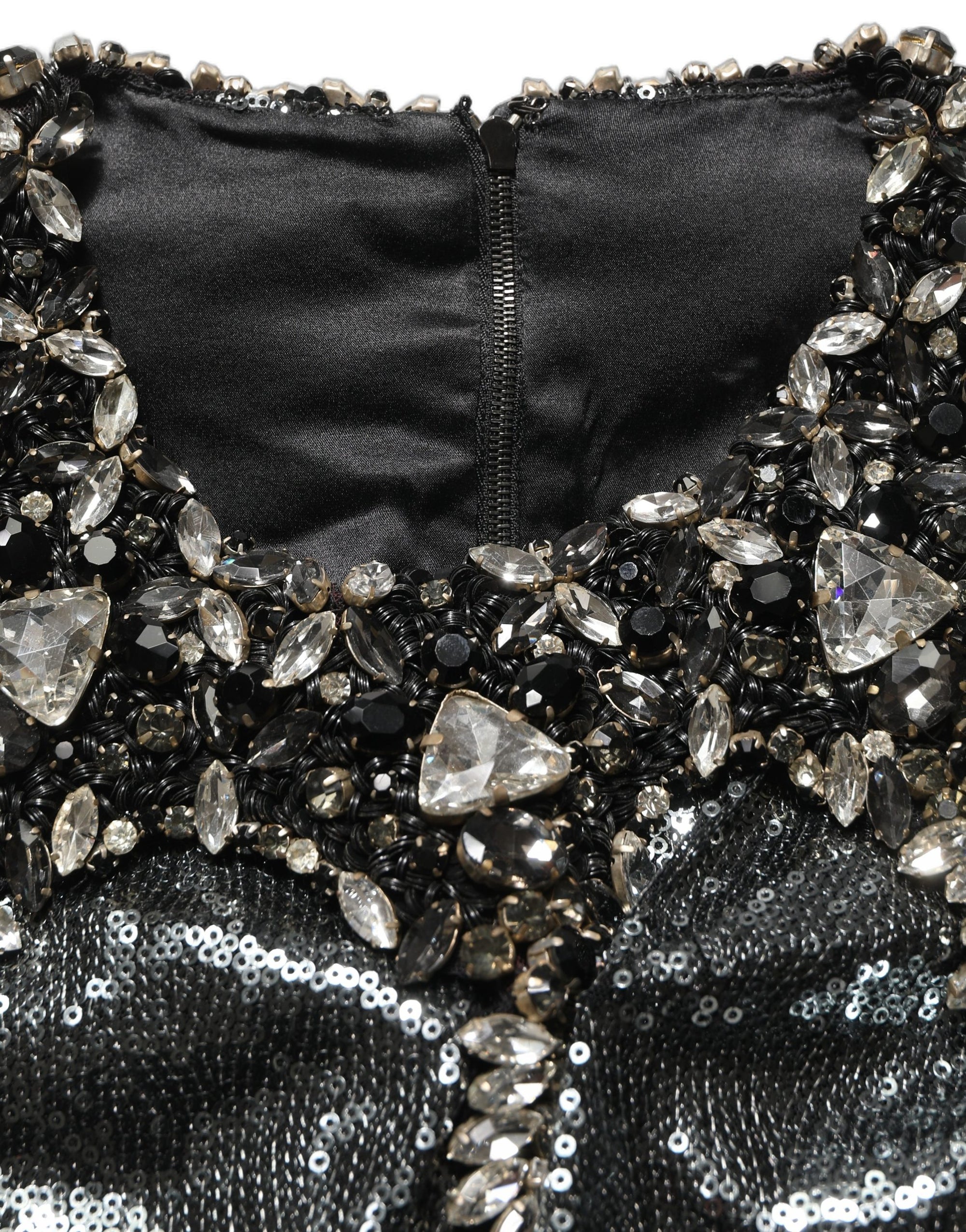 Dolce & Gabbana Metallic Gray Sequin Embellished Blouse Top