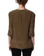 Dolce & Gabbana Brown Keys Roses Printed Silk Blouse Top