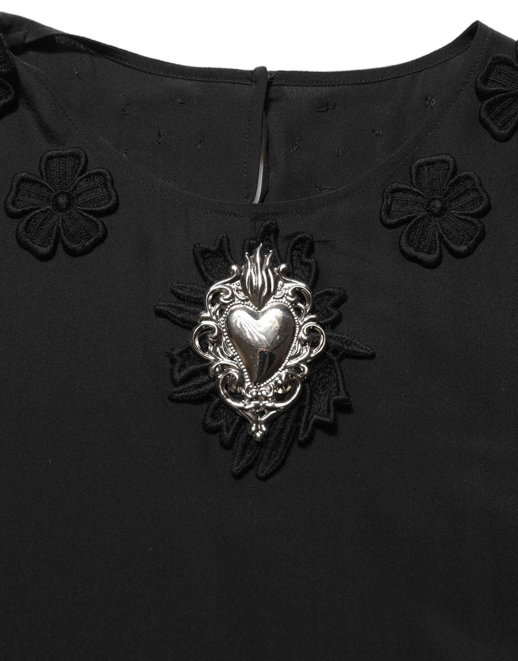Dolce & Gabbana Black Floral Silk Heart Appliqué Blouse Top