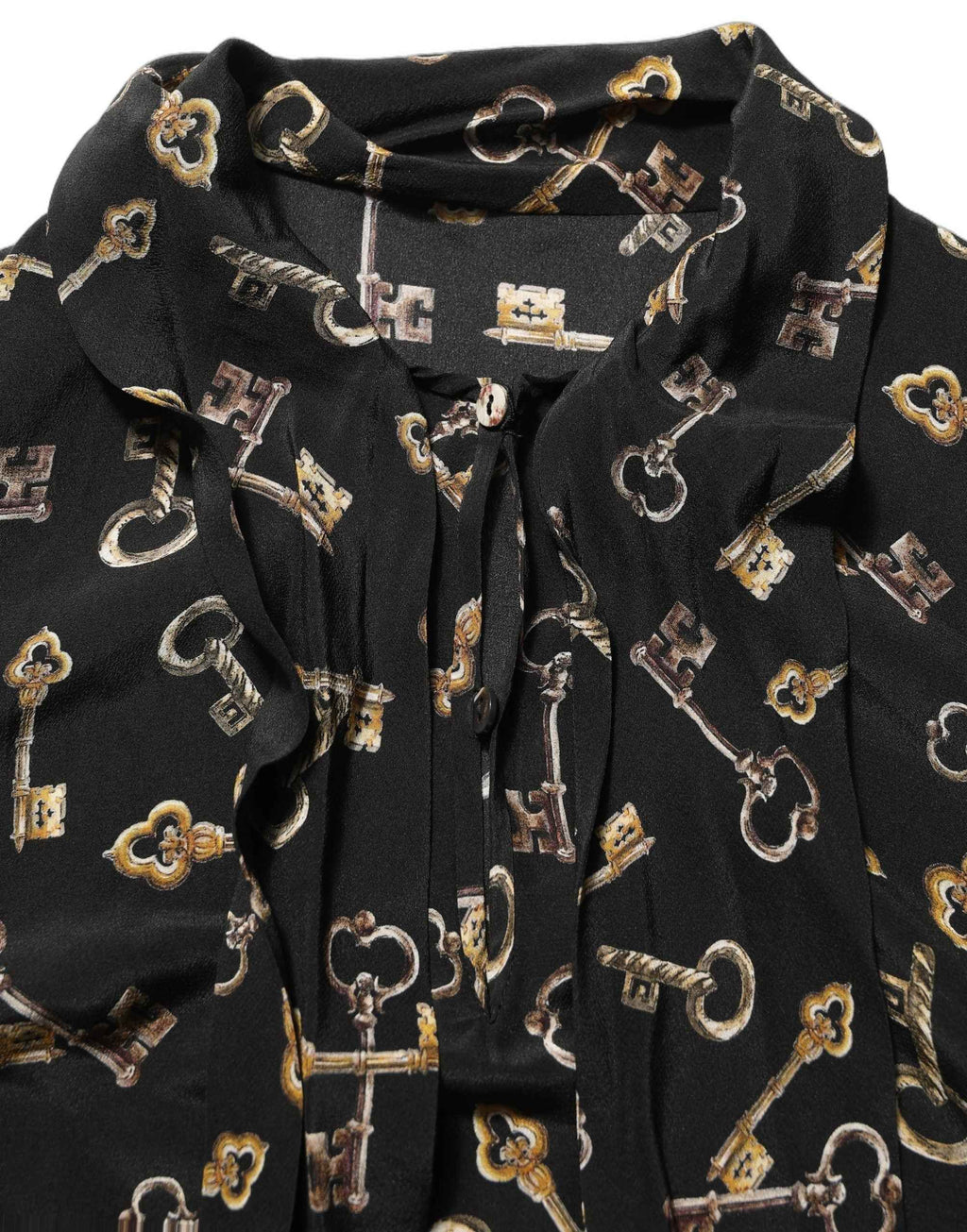 Dolce & Gabbana Black Keys Print Silk Tie Neck Blouse Top