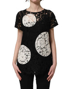 Dolce & Gabbana Black White Floral Lace Short Sleeve Blouse Top