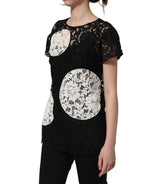 Dolce & Gabbana Black White Floral Lace Short Sleeve Blouse Top
