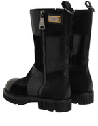 Dolce & Gabbana Black Patchwork Leather Mid Calf Boots Shoes