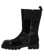 Dolce & Gabbana Black Patchwork Leather Mid Calf Boots Shoes