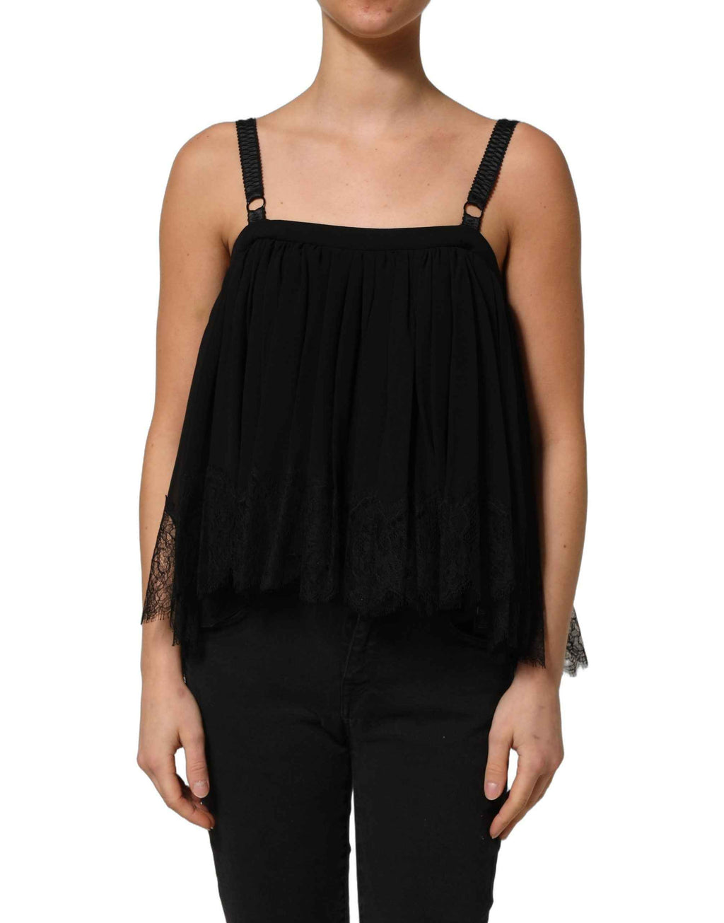 Dolce & Gabbana Black Sleeveless Floral Lace Tank Blouse Top
