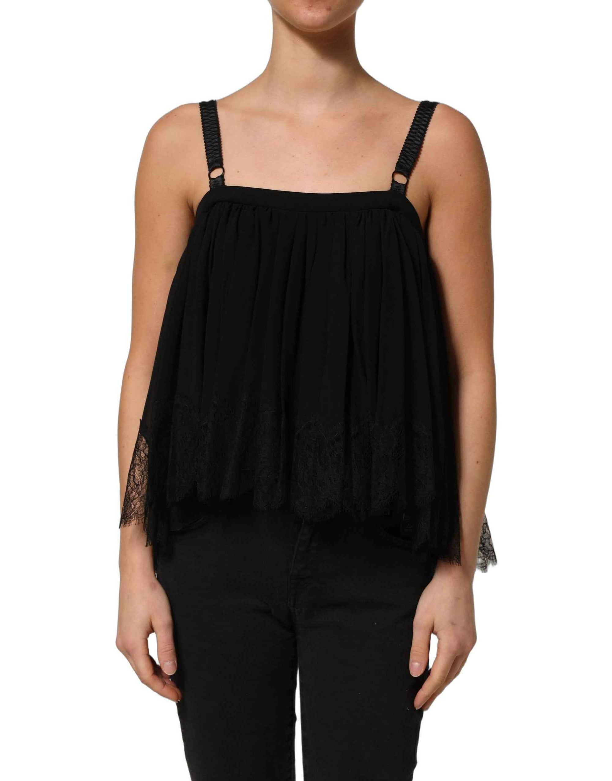 Dolce & Gabbana Black Sleeveless Floral Lace Tank Blouse Top