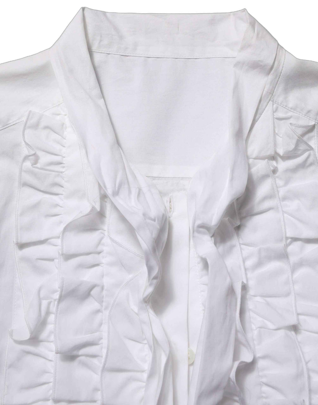 Dolce & Gabbana White Ruffled Bib Long Sleeves Blouse Top