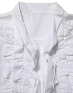 Dolce & Gabbana White Ruffled Bib Long Sleeves Blouse Top