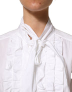 Dolce & Gabbana White Ruffled Bib Long Sleeves Blouse Top