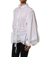 Dolce & Gabbana White Ruffled Lace Embellished Blouse Top