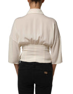 Dolce & Gabbana Off White Ascot Collar Long Sleeves Blouse Top
