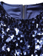 Dolce & Gabbana Blue Sequined Long Sleeves Crop Blouse Top
