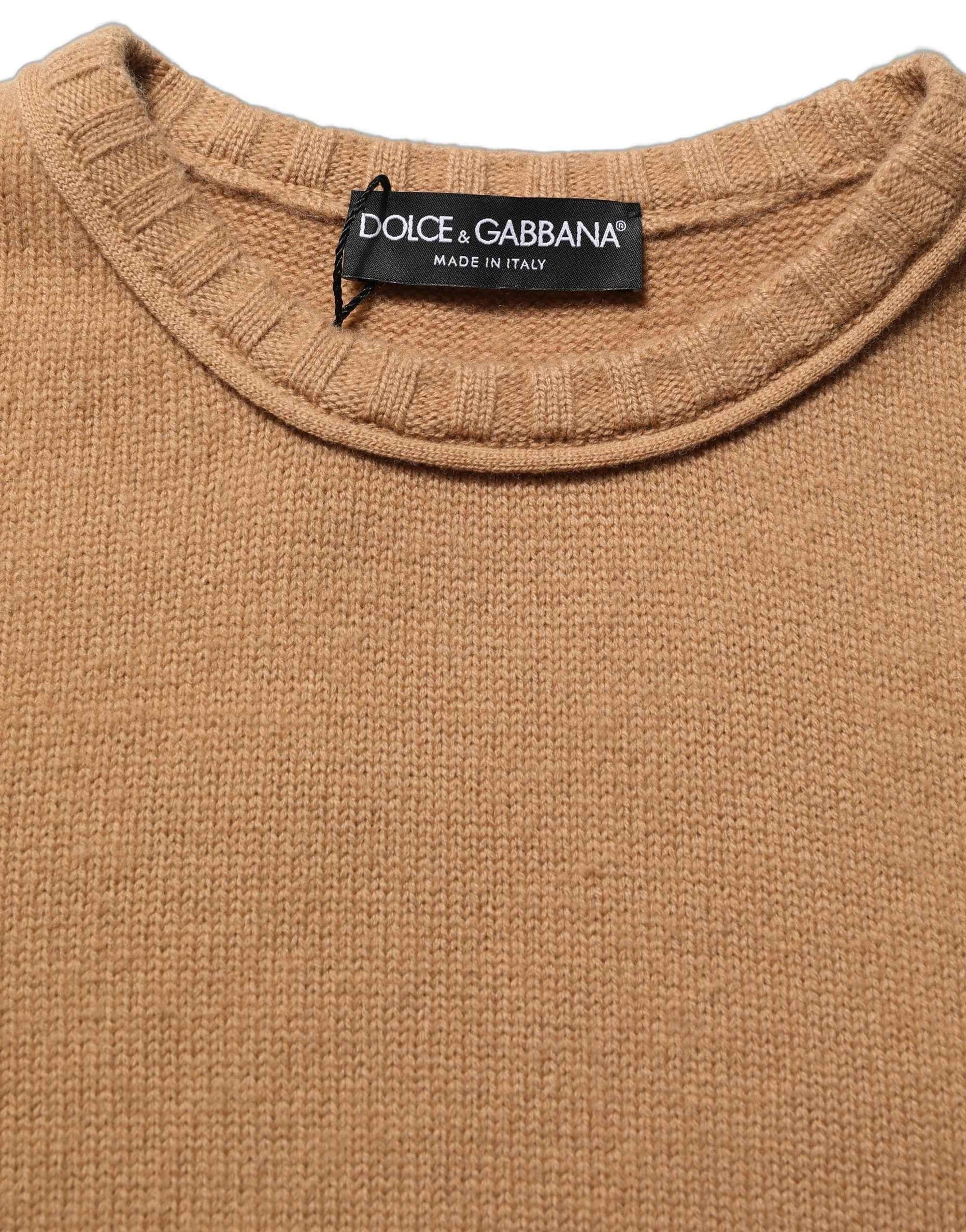 Dolce & Gabbana Brown Wool Short Sleeves Cropped Blouse Top