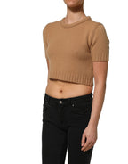 Dolce & Gabbana Brown Wool Short Sleeves Cropped Blouse Top