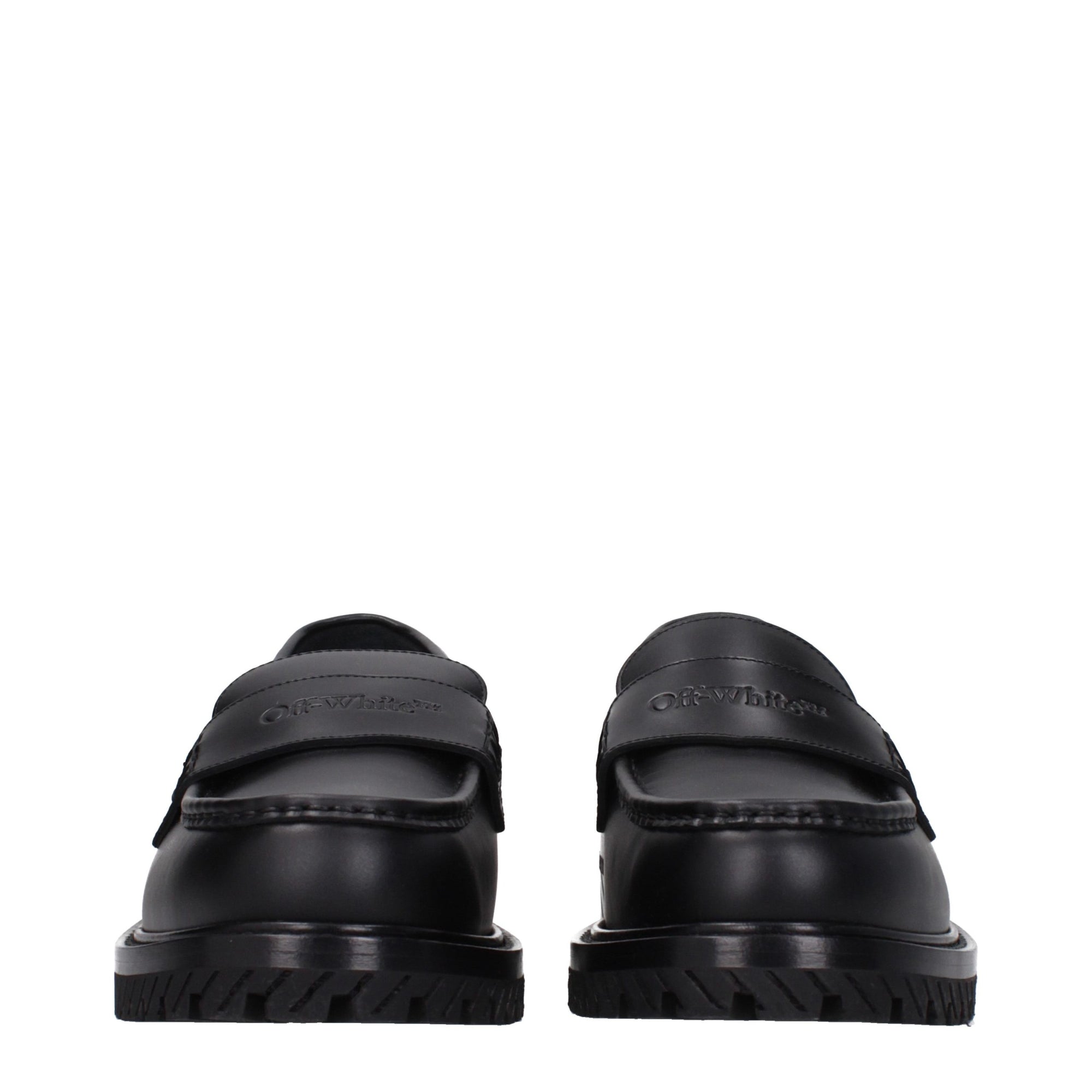 Off-White Black Leather Slip-On Loafers