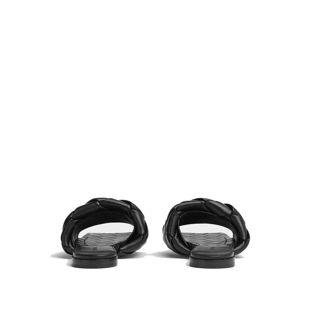 Bottega Veneta Black Lamb Leather Flat Sandals