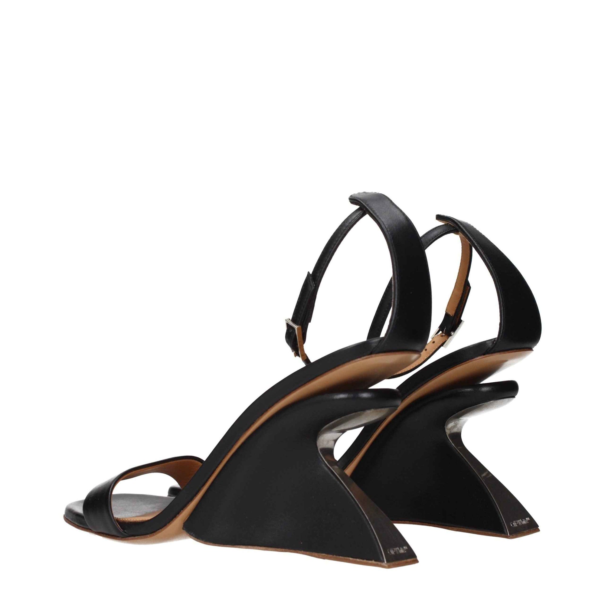 Off-White Black Leather Stiletto Heel Sandals