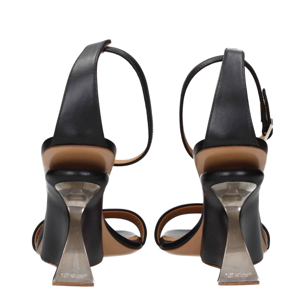 Off-White Black Leather Stiletto Heel Sandals