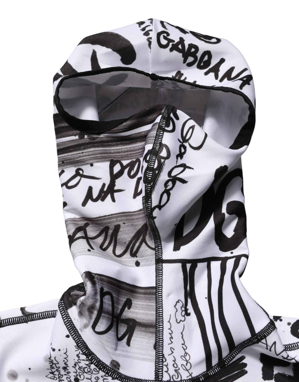 Dolce & Gabbana White Jersey Graffiti Print Balaclava Hood Sweater