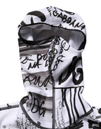Dolce & Gabbana White Jersey Graffiti Print Balaclava Hood Sweater