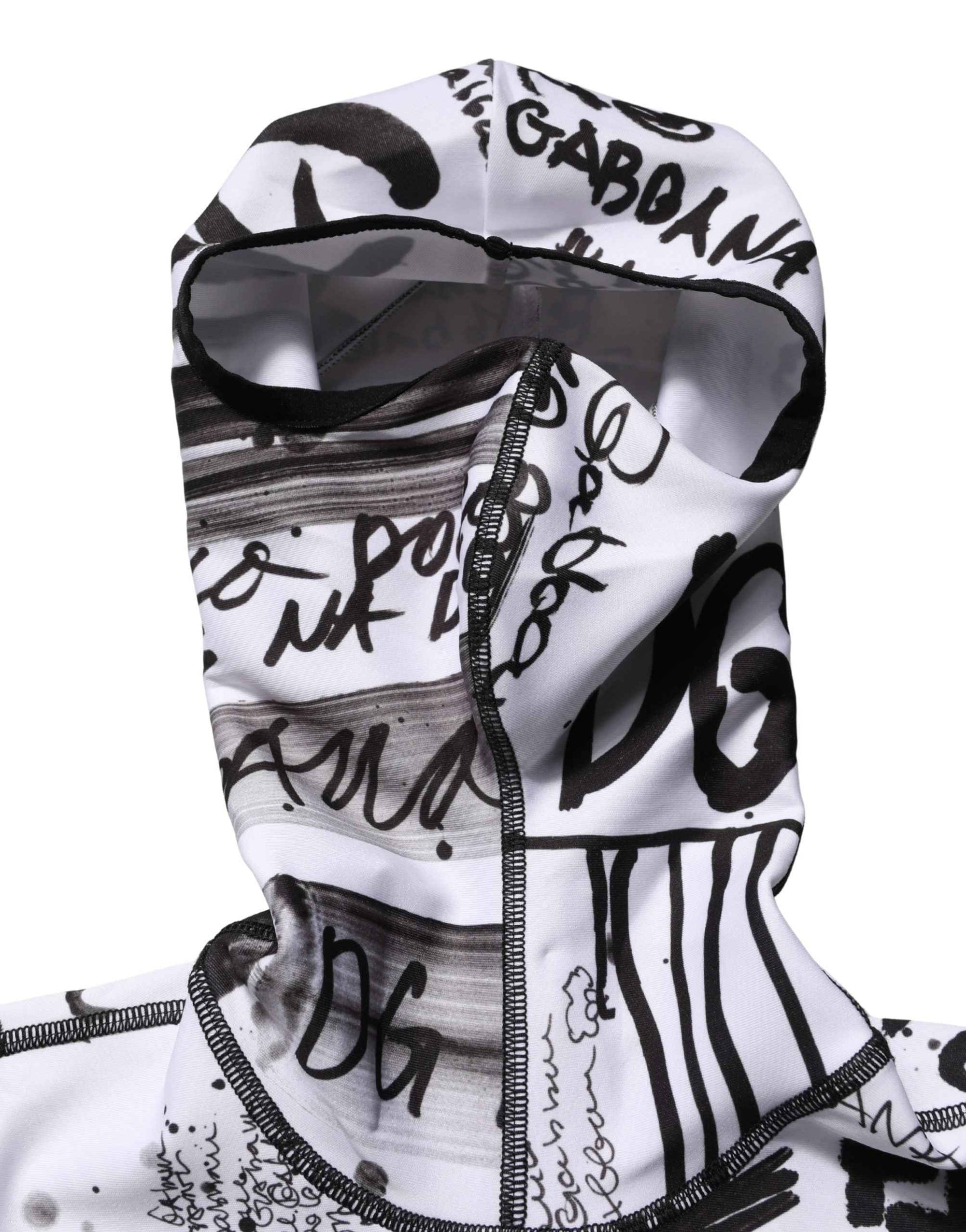 Dolce & Gabbana White Jersey Graffiti Print Balaclava Hood Sweater