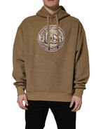 Dolce & Gabbana Brown Cotton Logo Coin Hooded Pullover Sweater