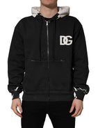 Dolce & Gabbana Black Cotton Logo Hooded Full Zip Sweater