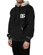 Dolce & Gabbana Black Cotton Logo Hooded Full Zip Sweater