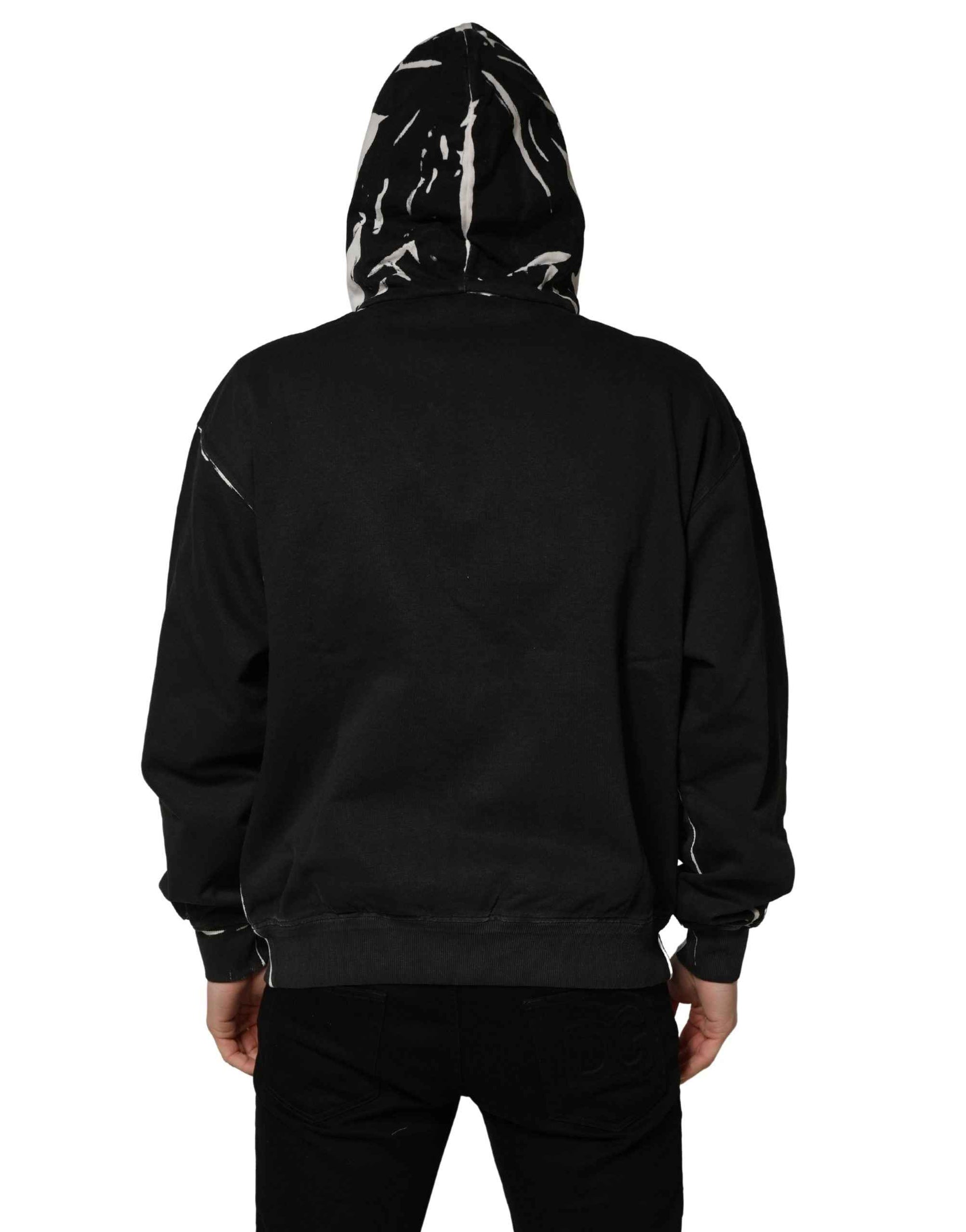 Dolce & Gabbana Black Cotton Logo Hooded Full Zip Sweater
