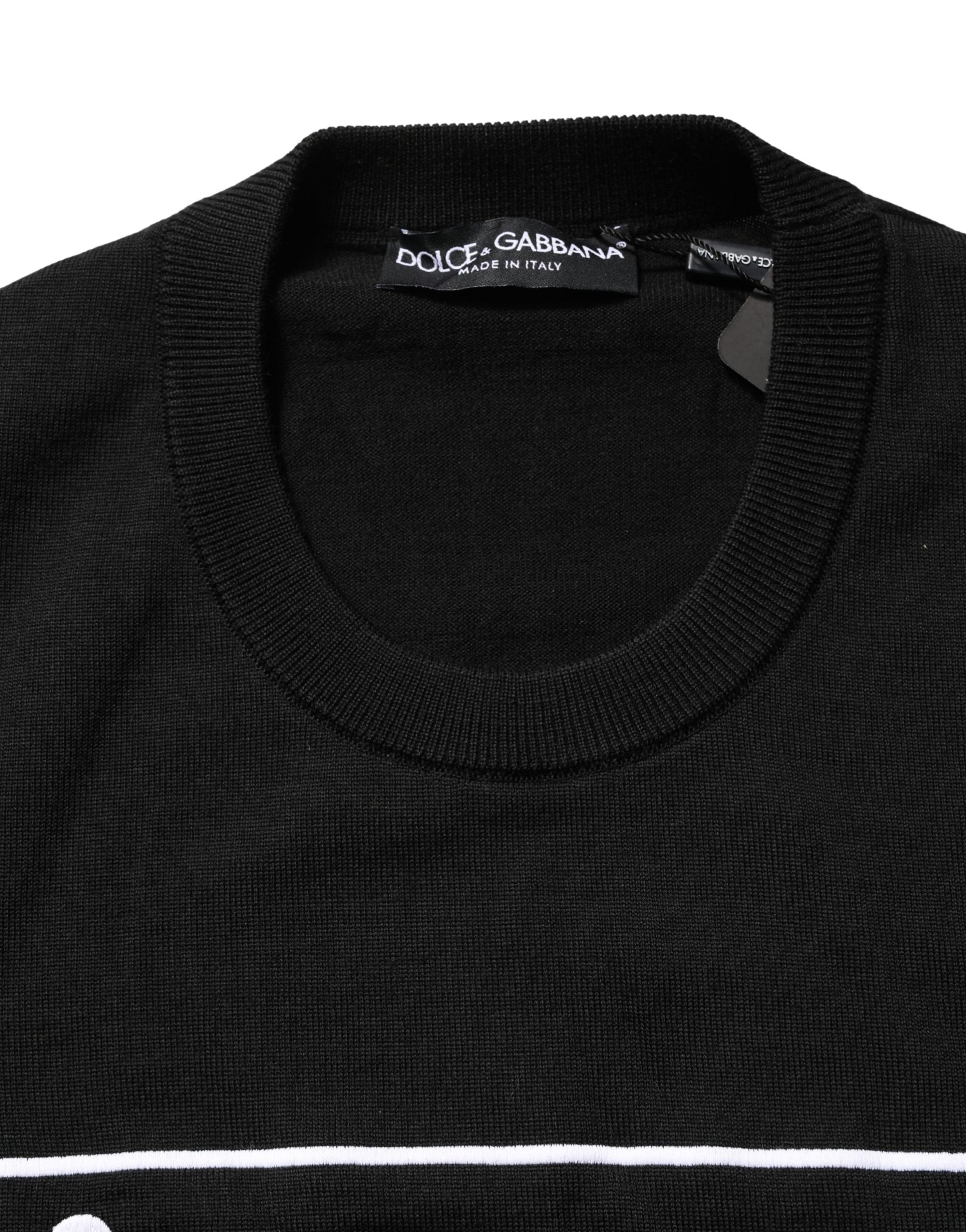 Dolce & Gabbana Black Graphic Logo Crew Neck Wool Pullover Sweater