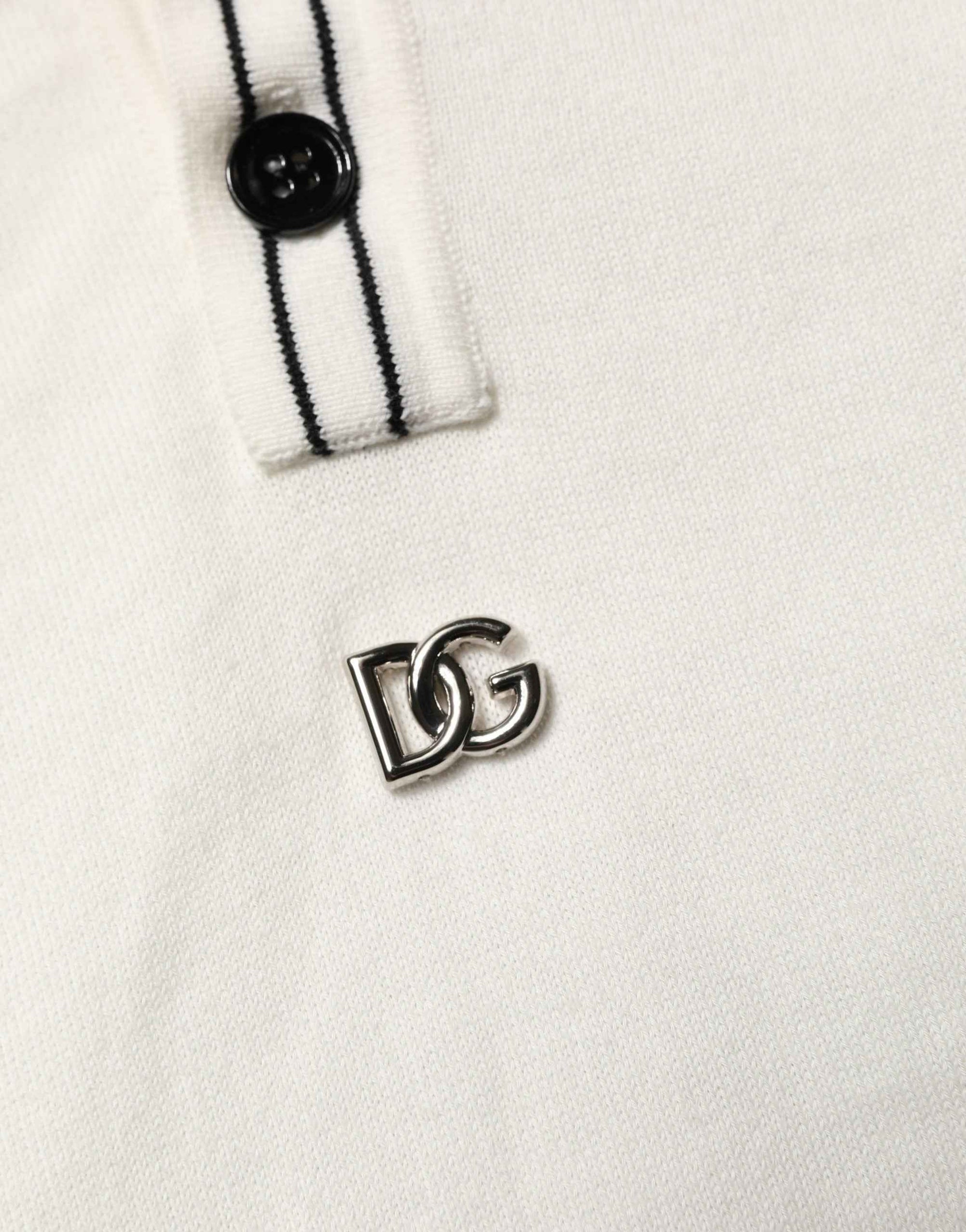Dolce & Gabbana White Cotton Blend Men Polo Pullover Sweater