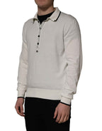 Dolce & Gabbana White Cotton Blend Men Polo Pullover Sweater