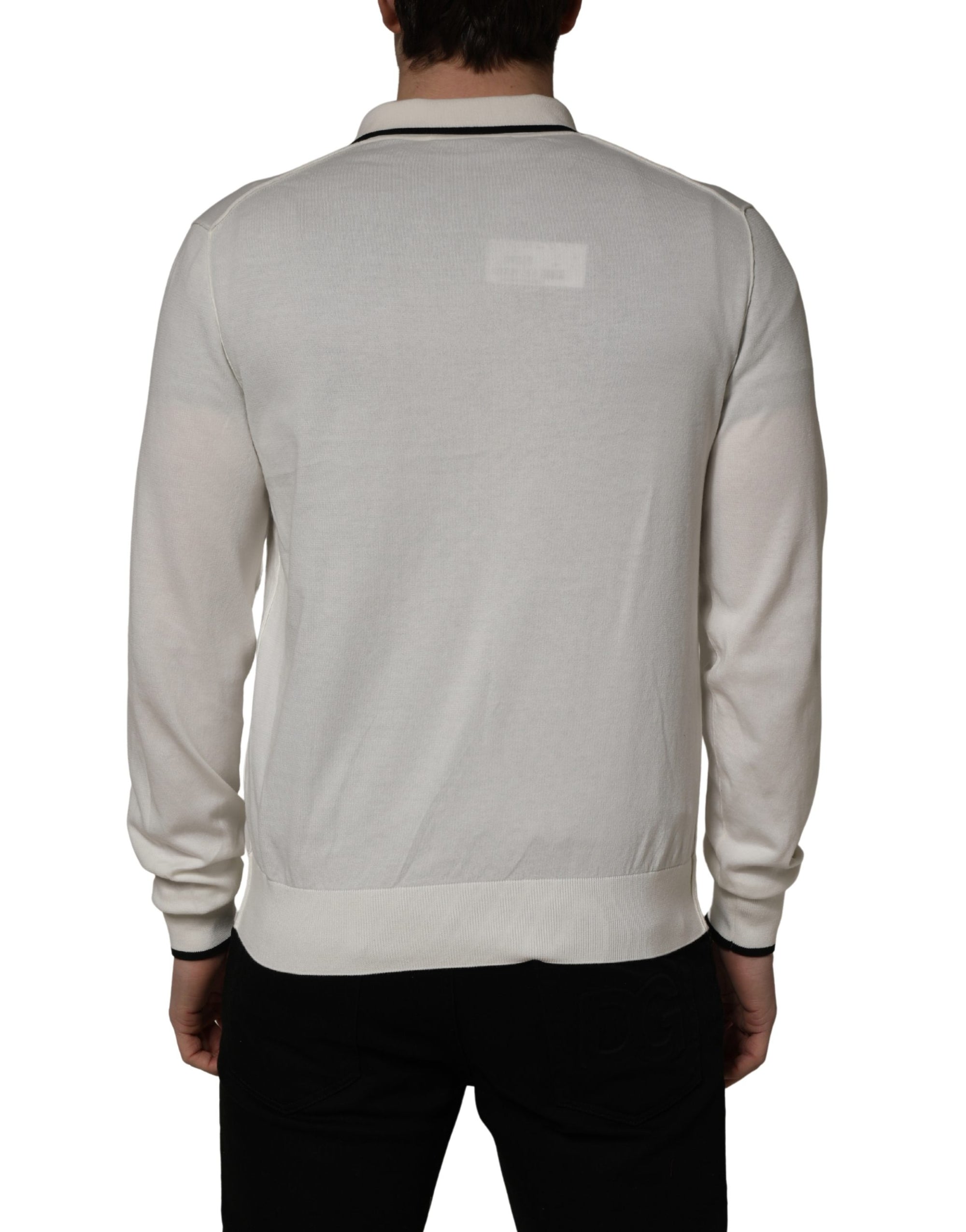 Dolce & Gabbana White Cotton Blend Men Polo Pullover Sweater