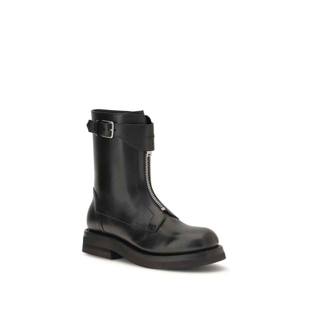 Alexander McQueen Black Calf Leather Bos Taurus Lace-Up Boots