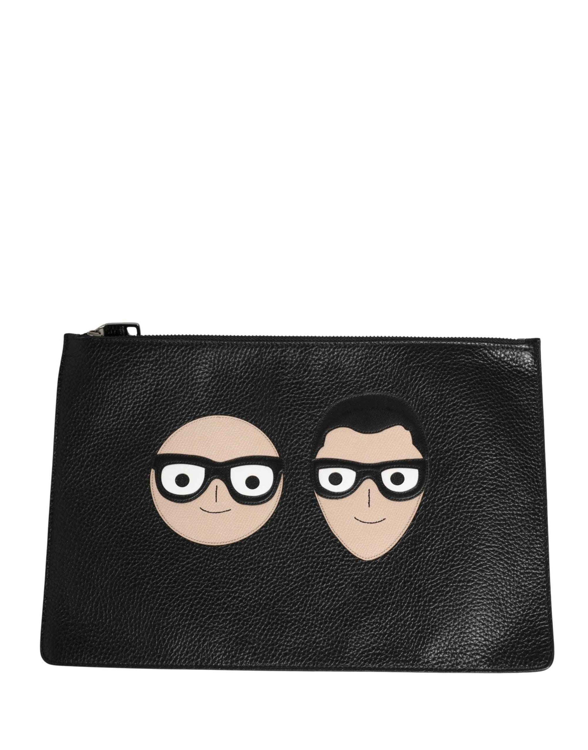 Dolce & Gabbana Black #DGFamily Embellished Leather Clutch Borse Bag