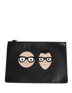 Dolce & Gabbana Black #DGFamily Embellished Leather Clutch Borse Bag