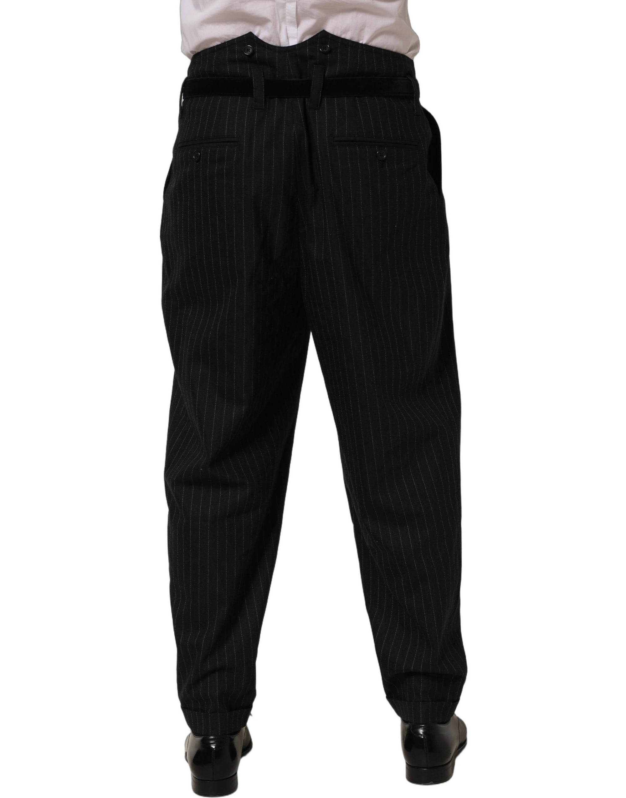 Dolce & Gabbana Black Pinstripe Wool Men Dress Trouser Pants